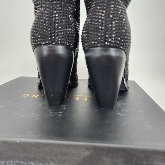 AZALEA WANG Nash Crystal Knee High Cowboy Boots Black NWT - Picture 8 of 13